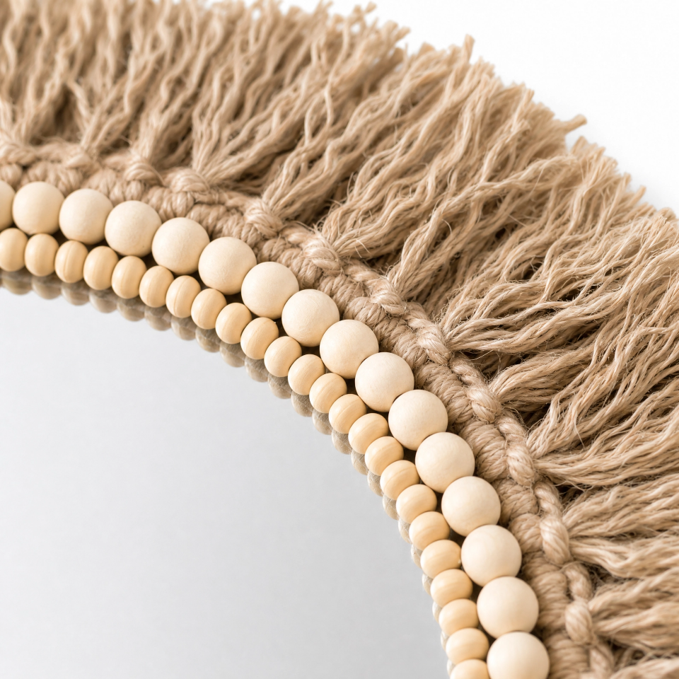 Espelho Artesanal Boho em Juta com Contas de Madeira-45 cm - Imagem 6