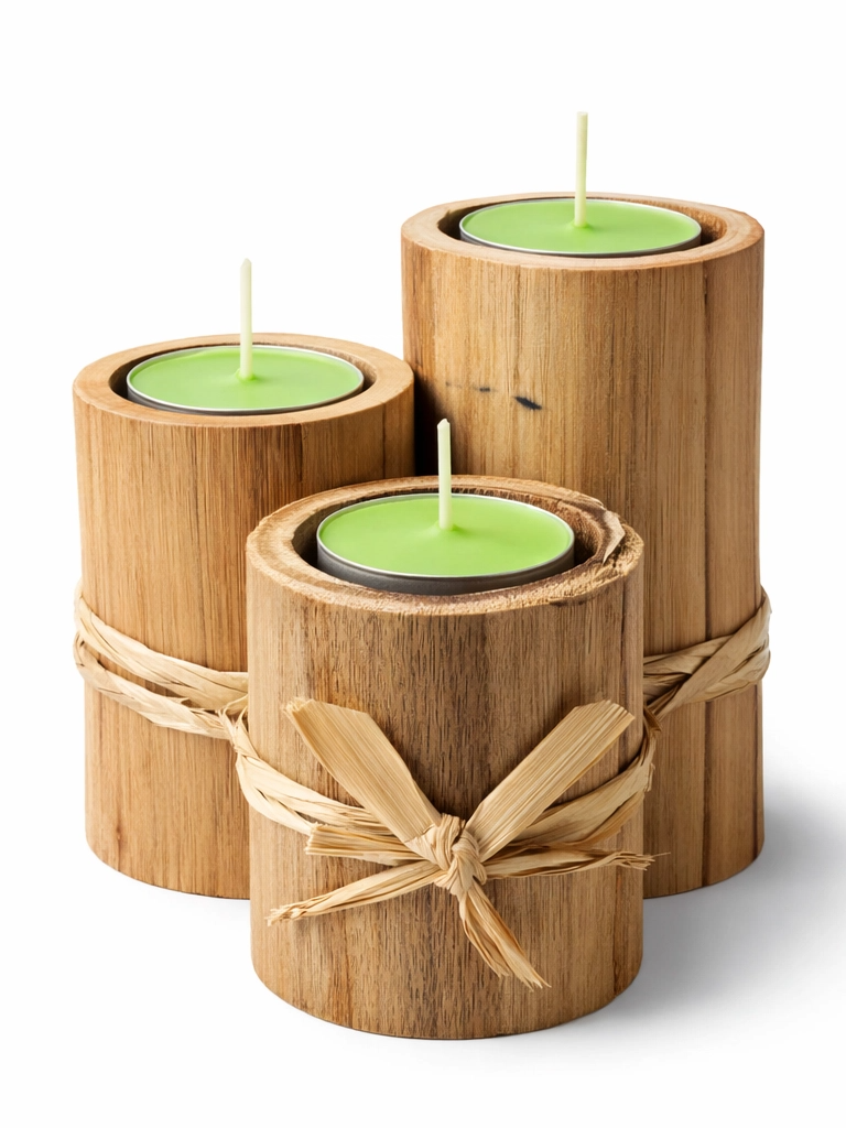 Kit 3 Velas Artesanais Repelentes em Porta-Vela de Madeira Natural  Decoração e Bem-Estar