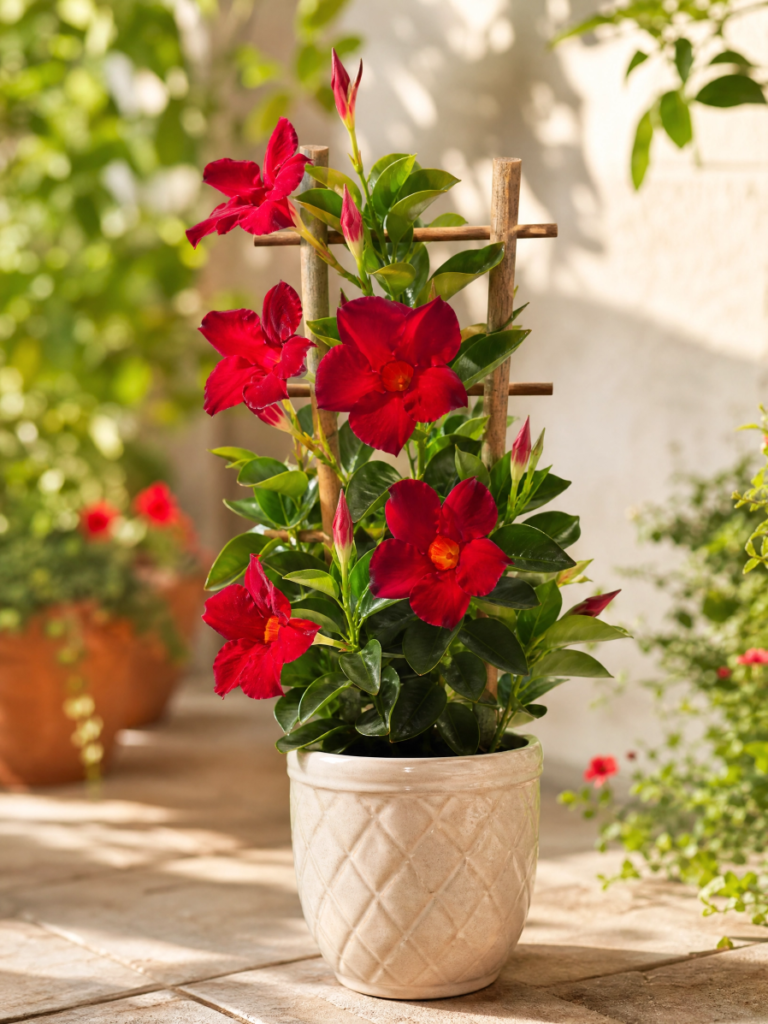 Muda de Dipladenia - A Trepadeira dos Sonhos - Flores Vermelho Veludo