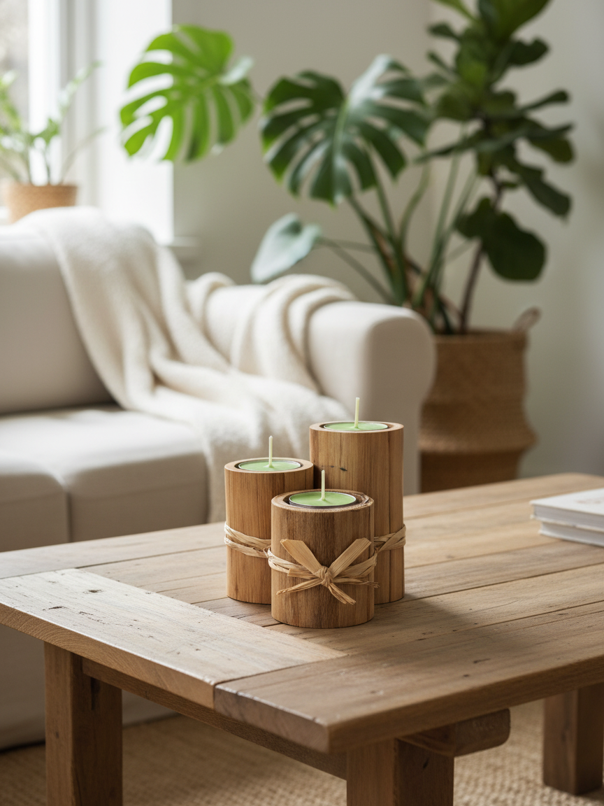 Kit 3 Velas Artesanais Repelentes em Porta-Vela de Madeira Natural Decoração e Bem-Estar - Imagem 5