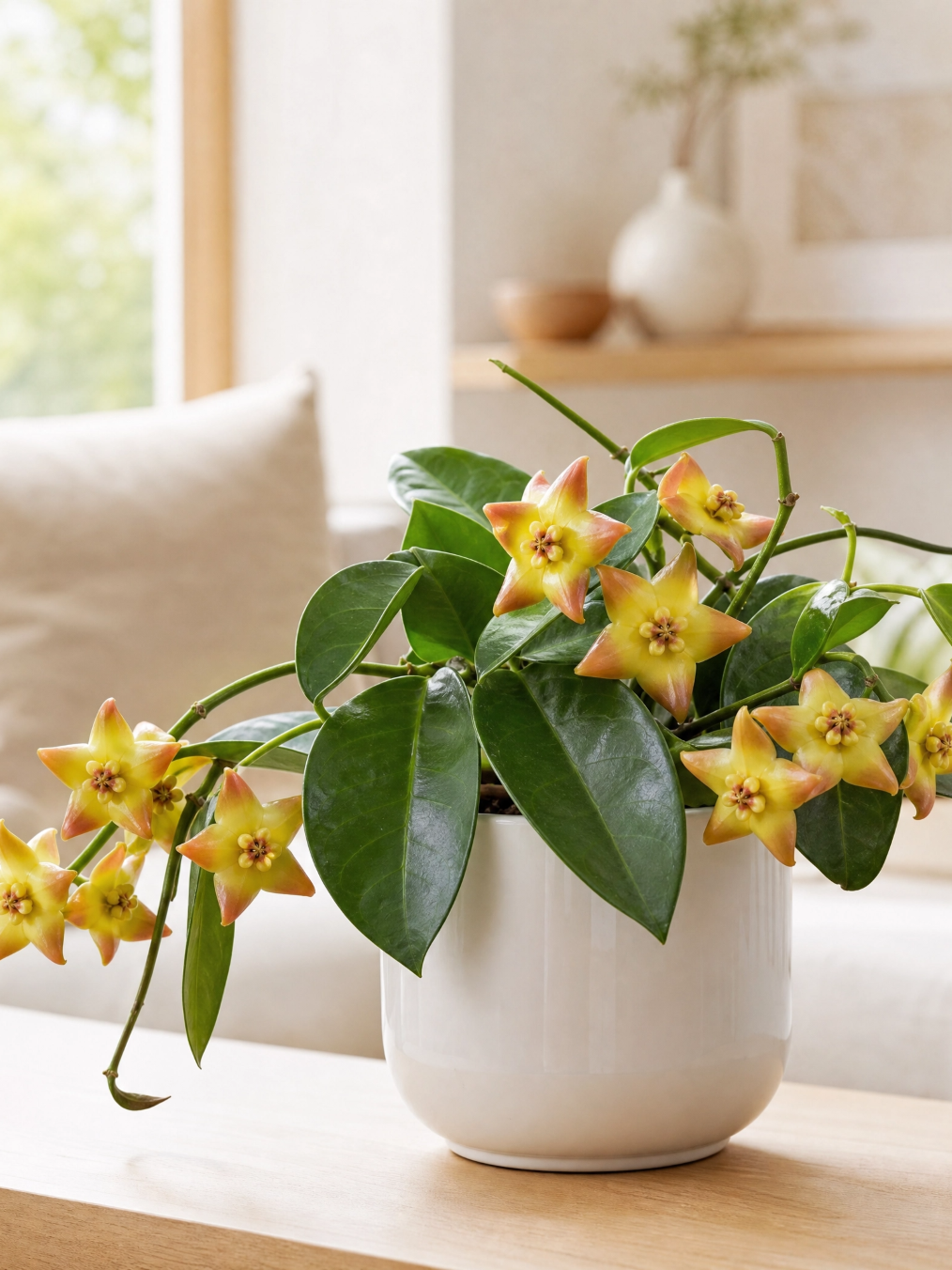 Muda GRANDE de Flor de Cera Amarela Hoya Ruthie - Folhas Grandes e Floração Exótica - Imagem 6