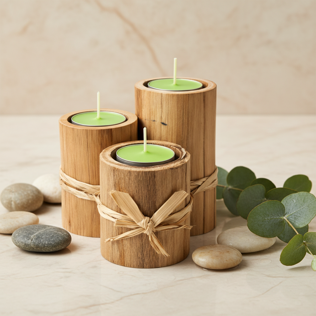 Kit 3 Velas Artesanais Repelentes em Porta-Vela de Madeira Natural Decoração e Bem-Estar - Imagem 4