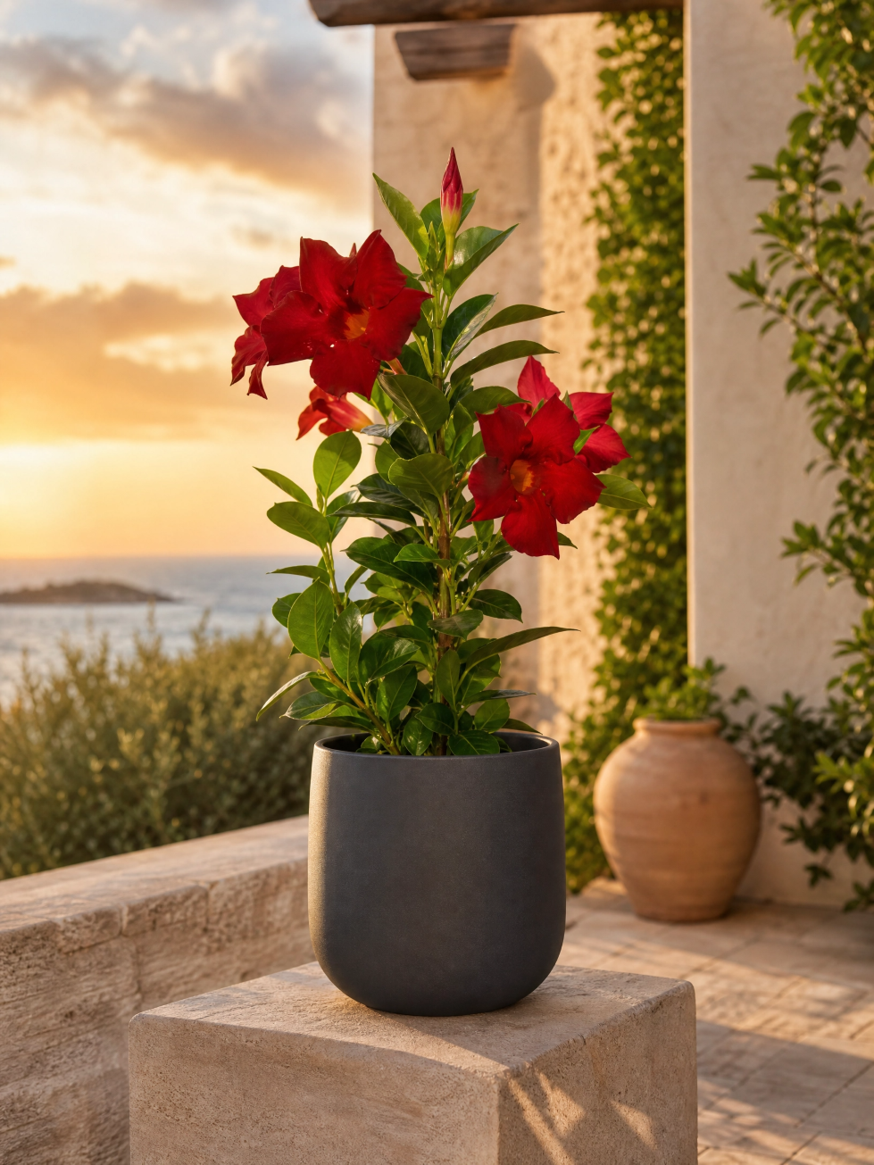 Muda de Dipladenia - A Trepadeira dos Sonhos - Flores Vermelho Veludo - Imagem 4