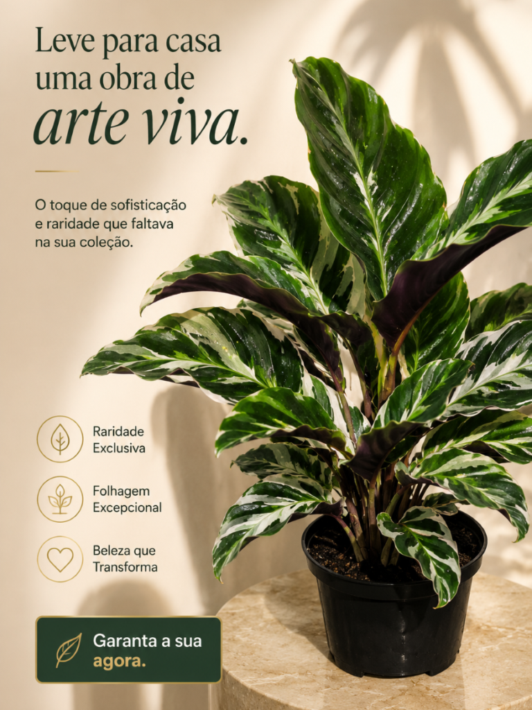 Muda de Calathea White Fusion   Planta Ornamental Rara  Folhagem Variegada Premium
