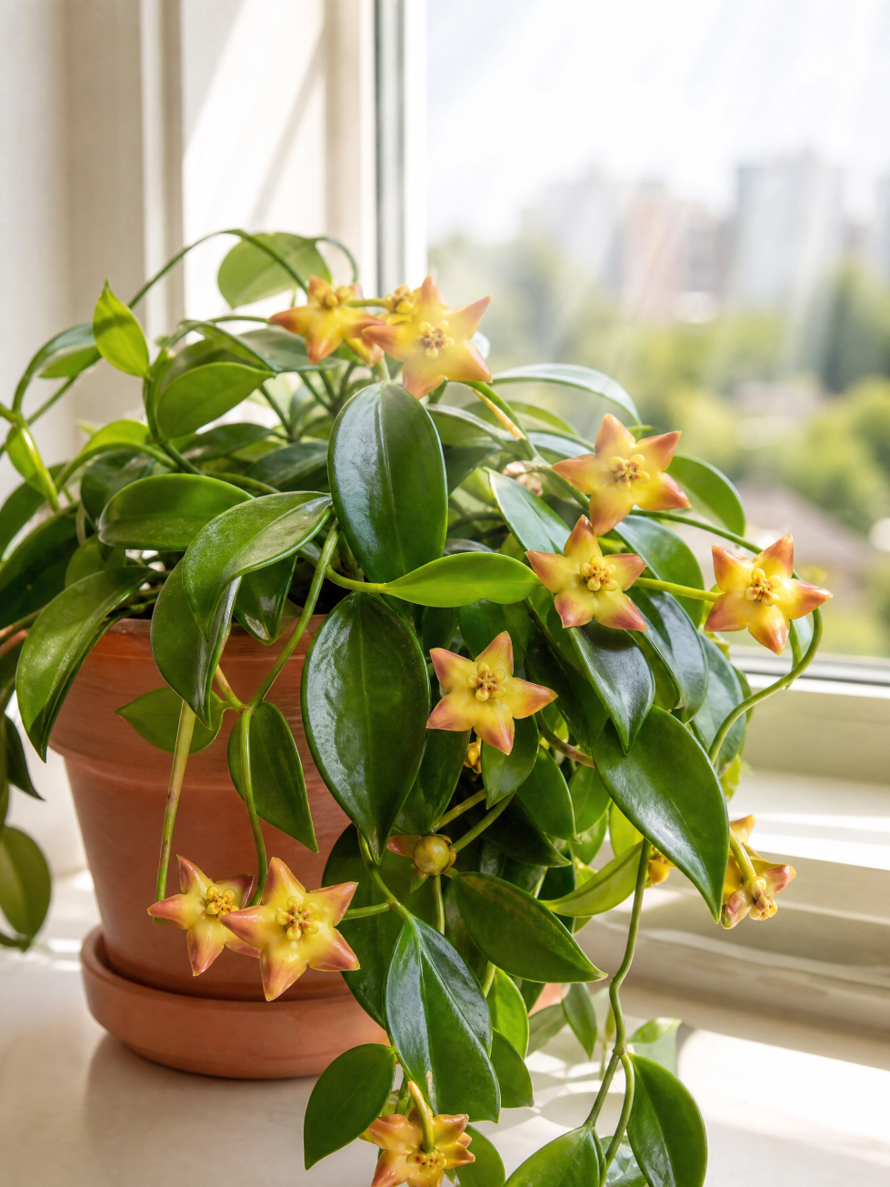 Muda GRANDE de Flor de Cera Amarela Hoya Ruthie - Folhas Grandes e Floração Exótica - Imagem 8