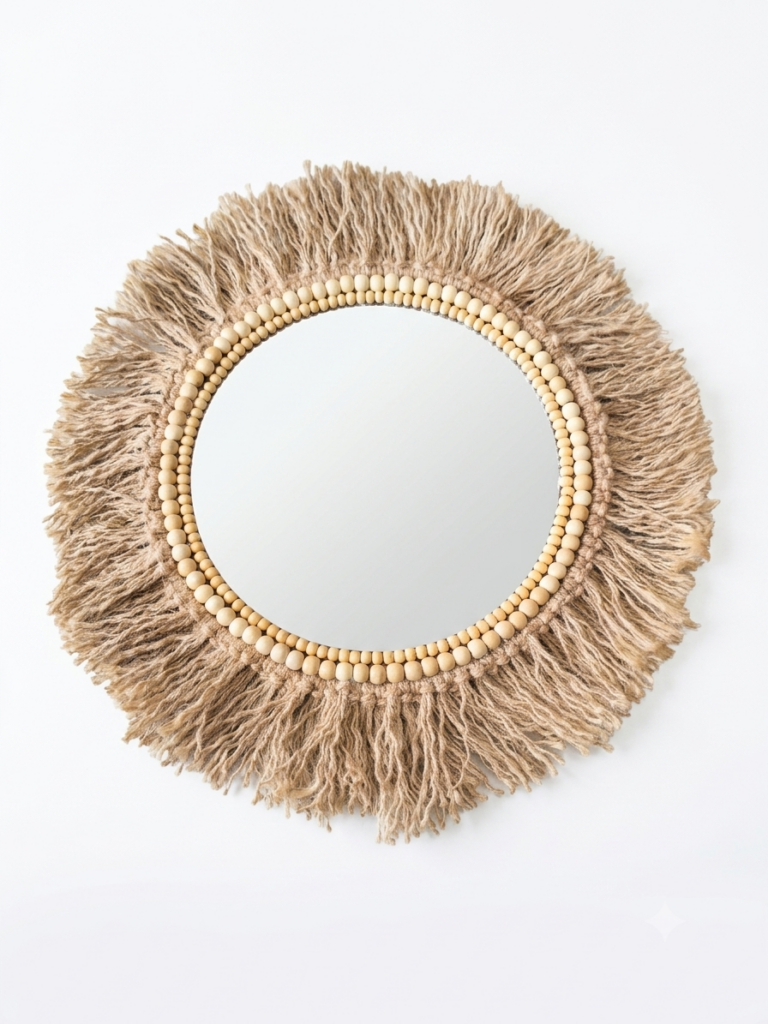 Espelho Artesanal Decorativo – Estilo Boho | Rústico | Natural