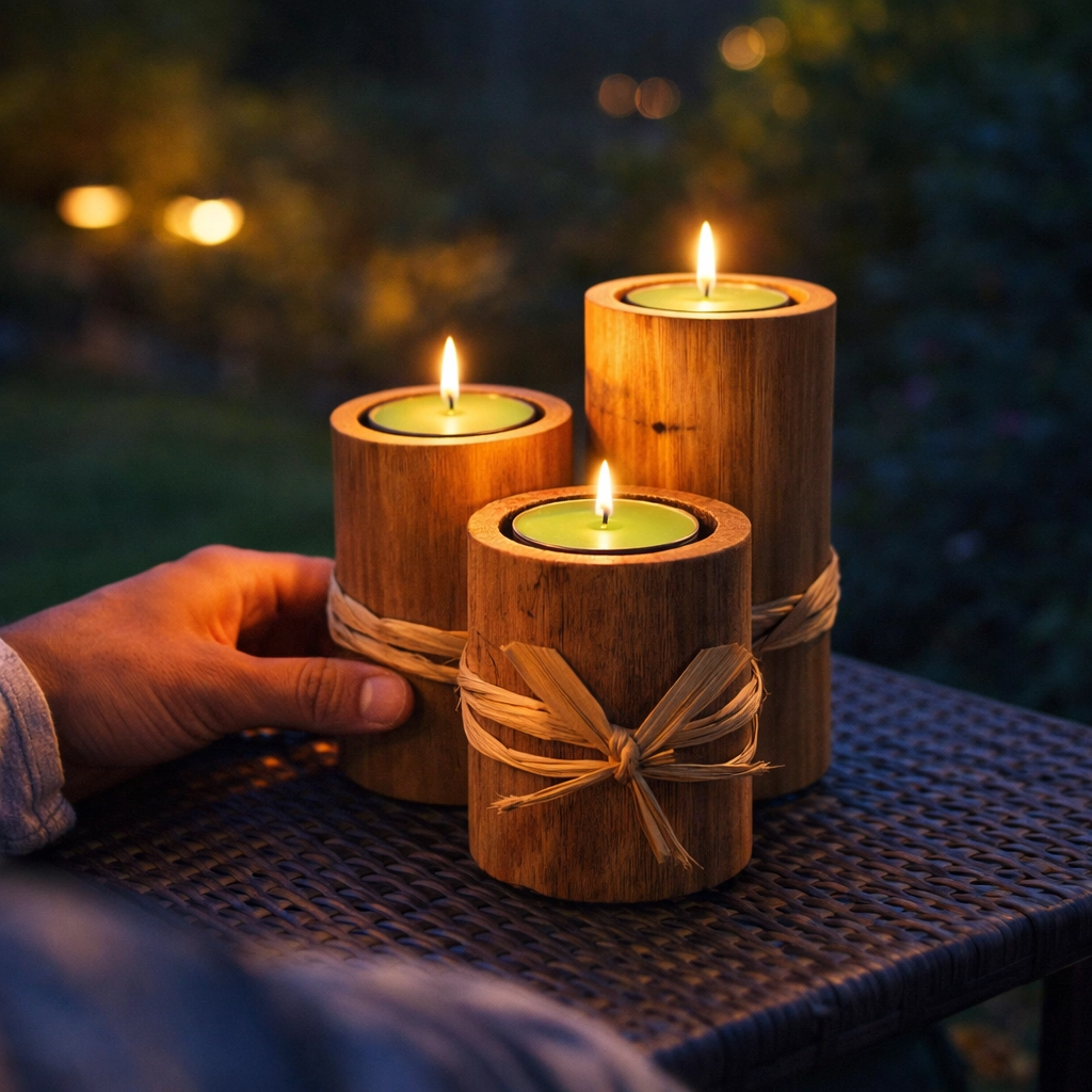 Kit 3 Velas Artesanais Repelentes em Porta-Vela de Madeira Natural Decoração e Bem-Estar - Imagem 7