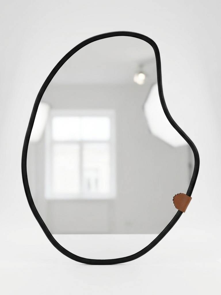 Espelho Orgânico Decorativo de Parede com Moldura Preta – Design Moderno e Minimalista