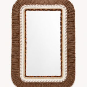 Espelho Decorativo Retangular com Moldura em Macramê e Contas de Madeira - Estilo Boho Chic