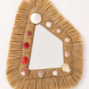 Espelho Artesanal Decorativo em Fibra Natural com Conchas | Estilo Boho Praia